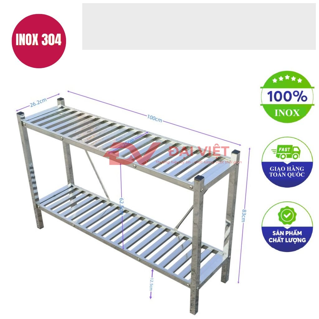 ke inox 2 tang thanh nan 1000x260x830mm