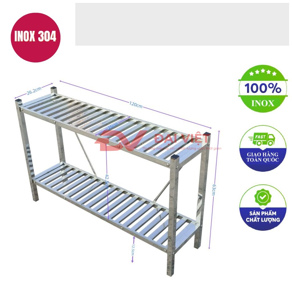 ke inox 2 tang thanh nan 1200x260x630mm