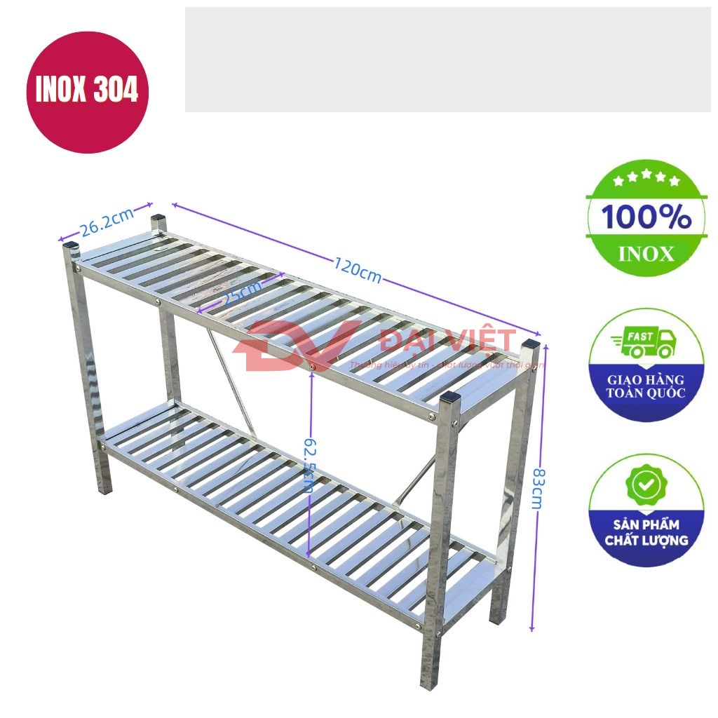 ke inox 2 tang thanh nan 1200x260x830mm