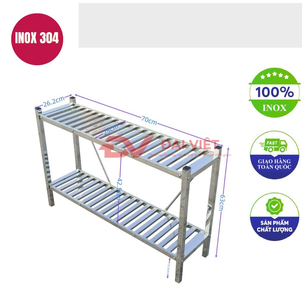 ke inox 2 tang thanh nan 700x260x630mm