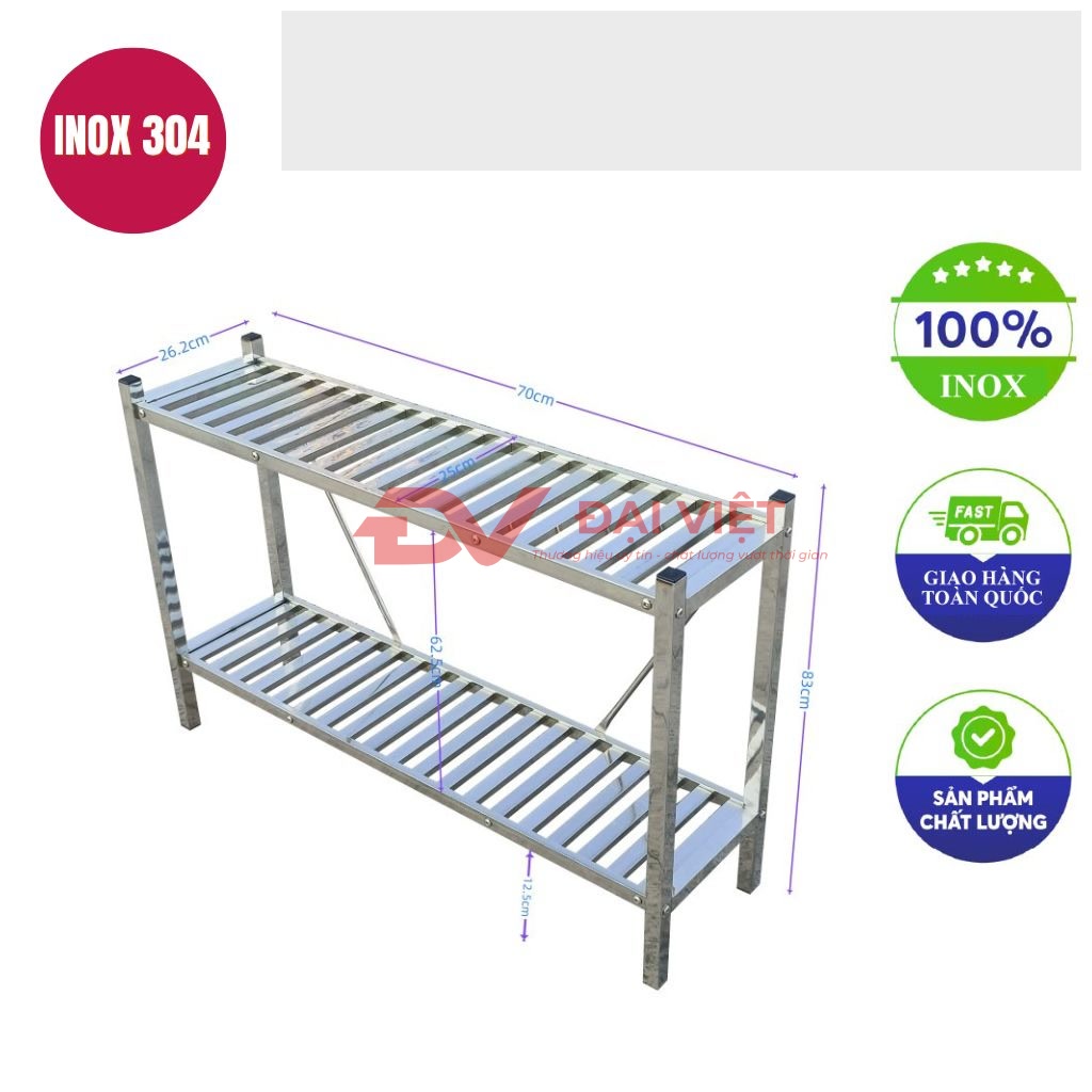 ke inox 2 tang thanh nan 700x260x830mm