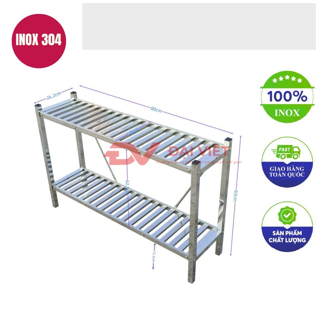 ke inox 2 tang thanh nan 800x260x830mm