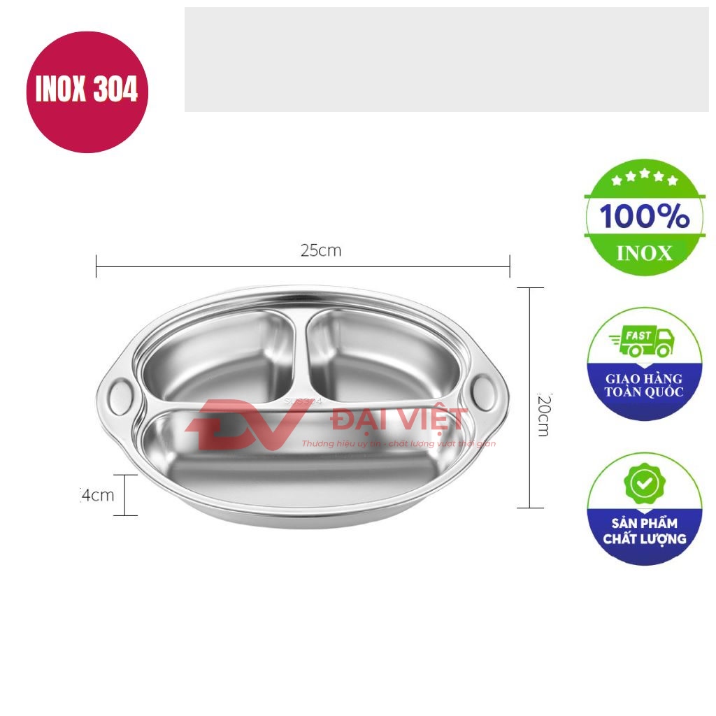 khay an com inox 3 ngan 25x20x4