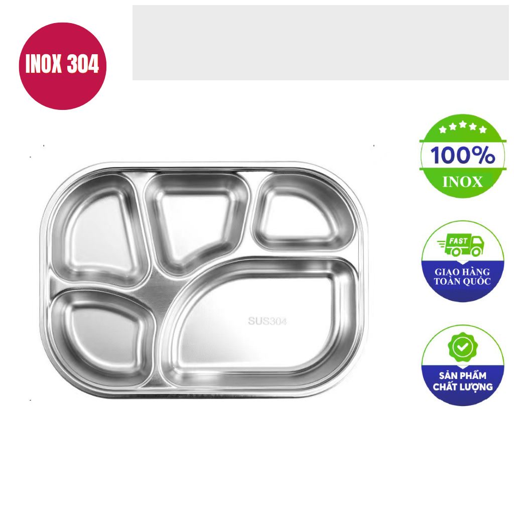 khay com inox 304 5 ngan sau 28x22x4cm
