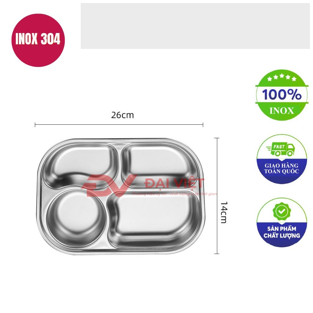 khay dung com inox 4 ngan 26x14x4cm