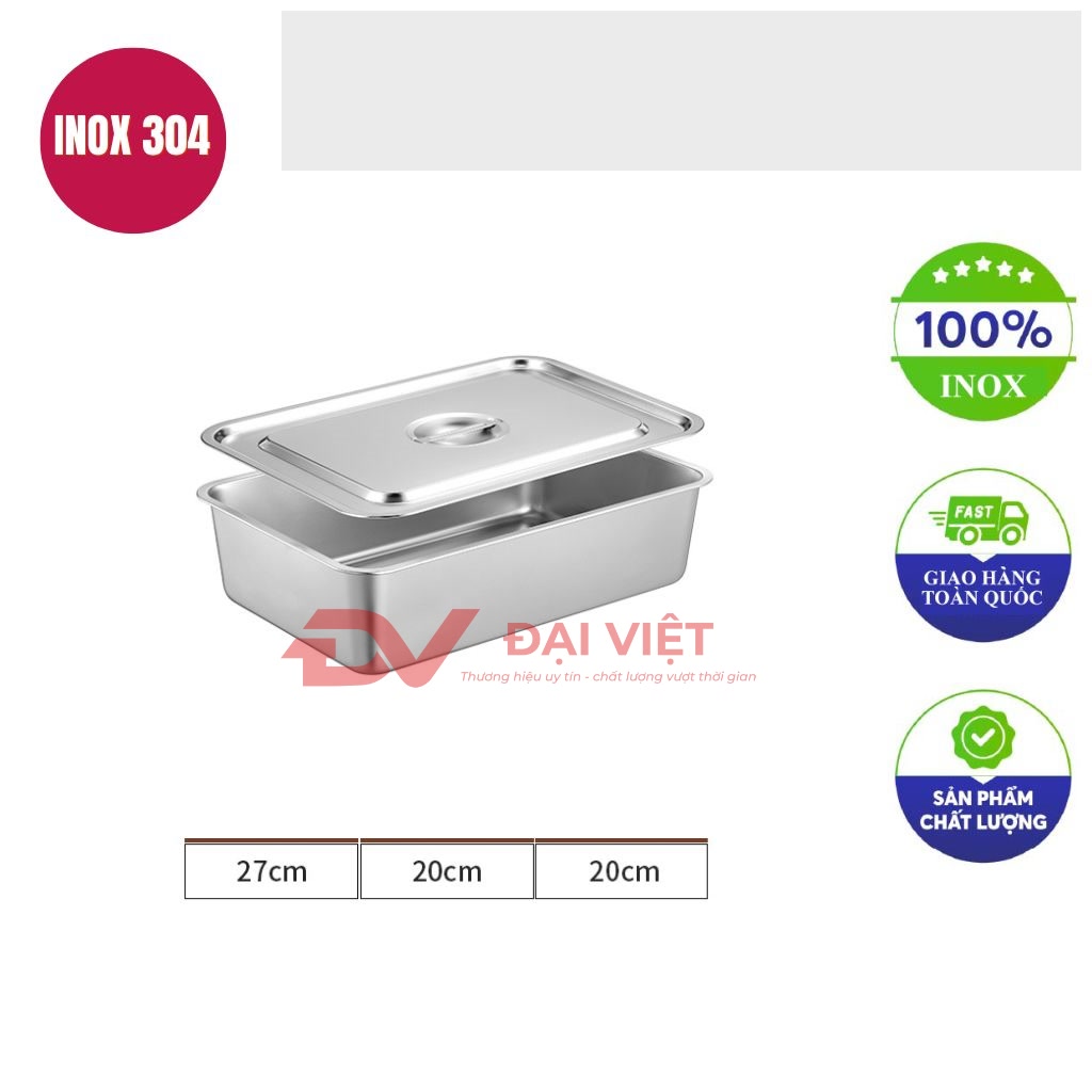 khay inox chu nhat co nap 27x20x20cm
