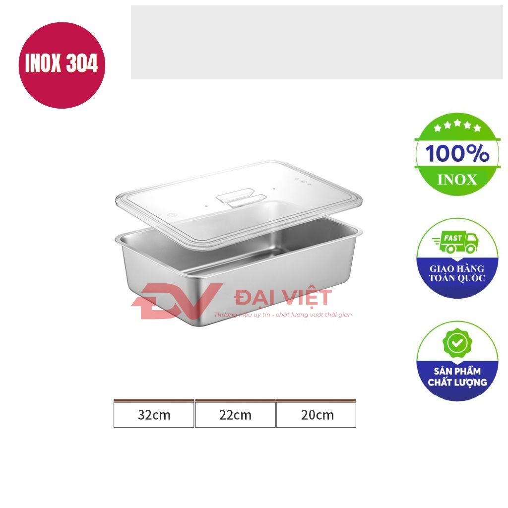 khay inox chu nhat co nap 32x22x20cm