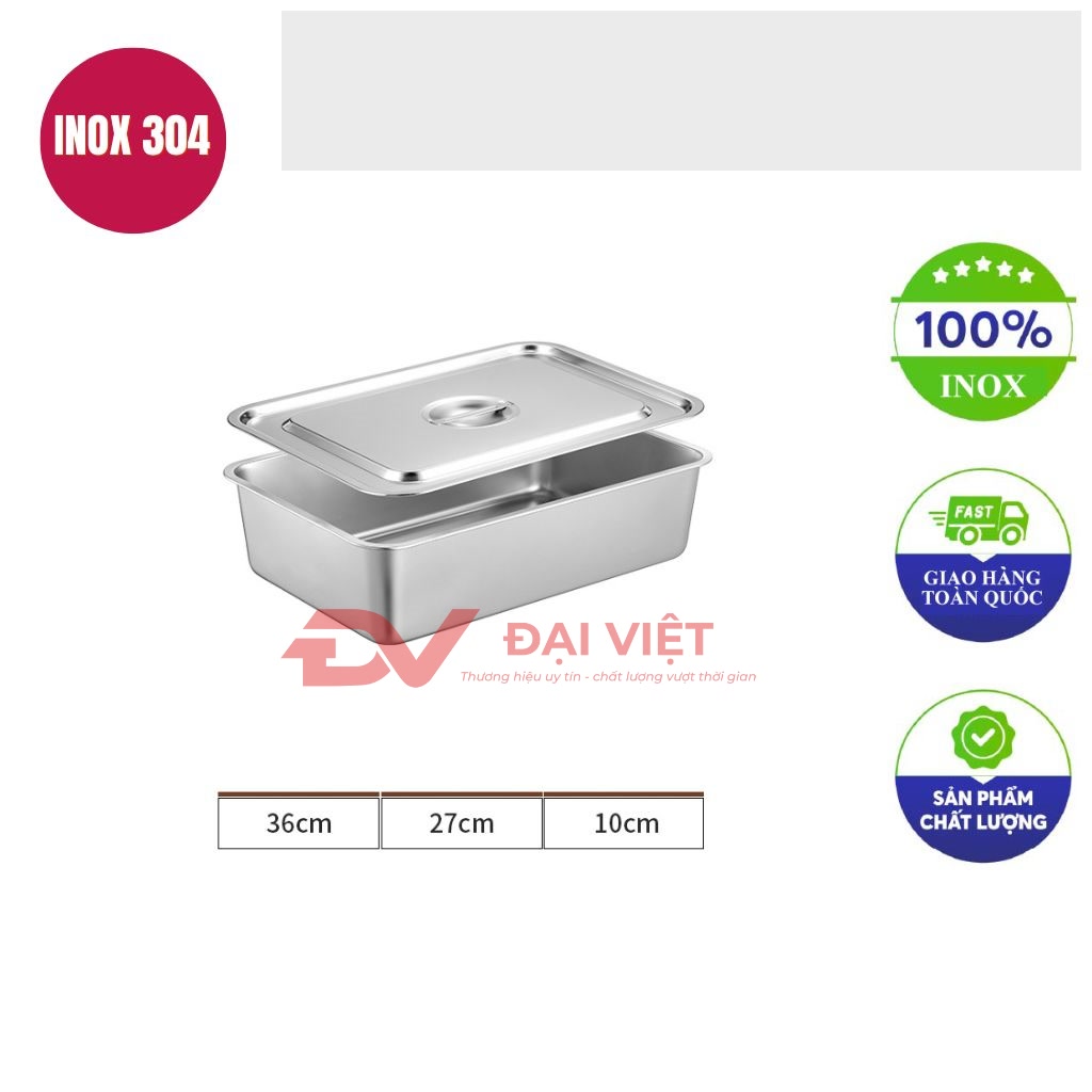 khay inox chu nhat co nap 36x27x10cm