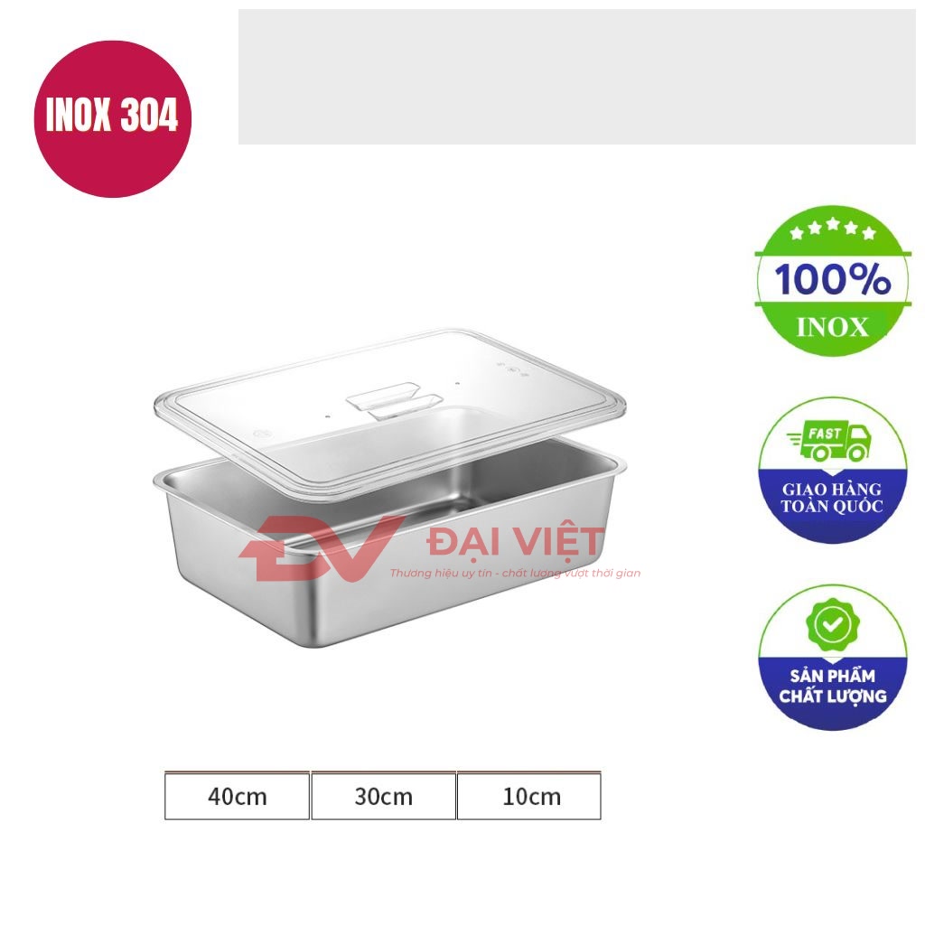 khay inox chu nhat co nap 40x30x10cm