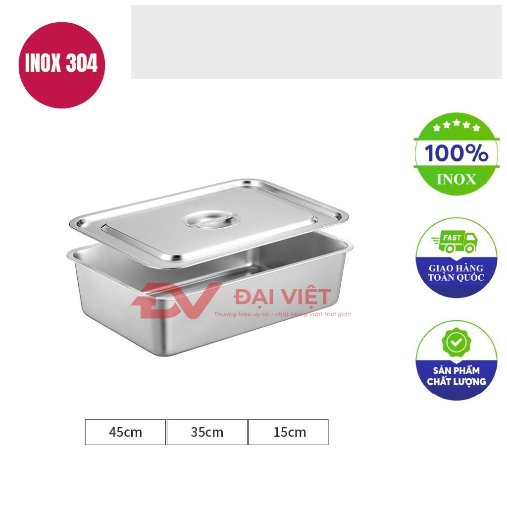 khay inox chu nhat co nap 45x35x15cm