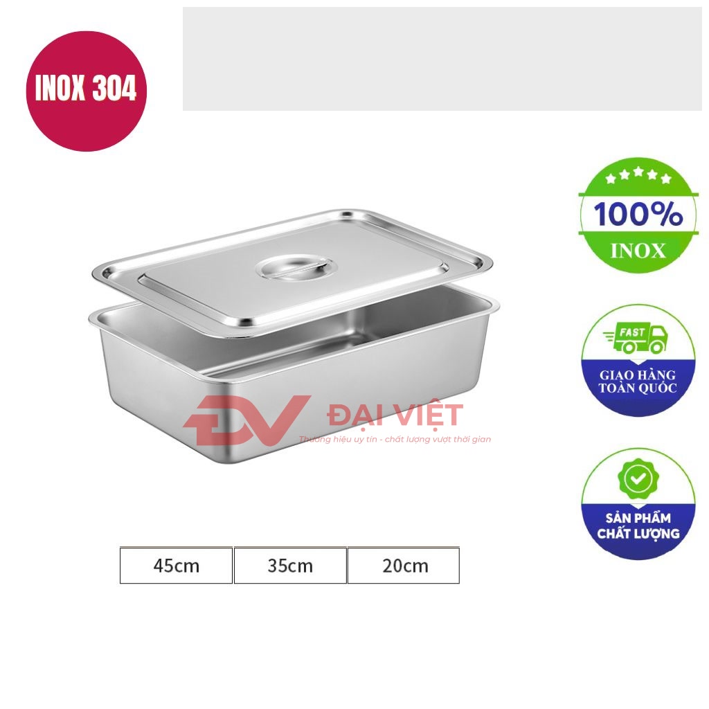 khay inox chu nhat co nap 45x35x20cm