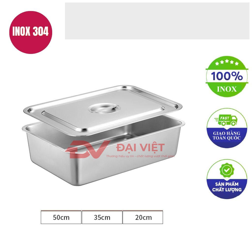 khay inox chu nhat co nap 50x35x20cm