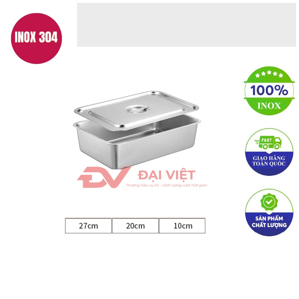 khay inox co nap 27x20x10cm