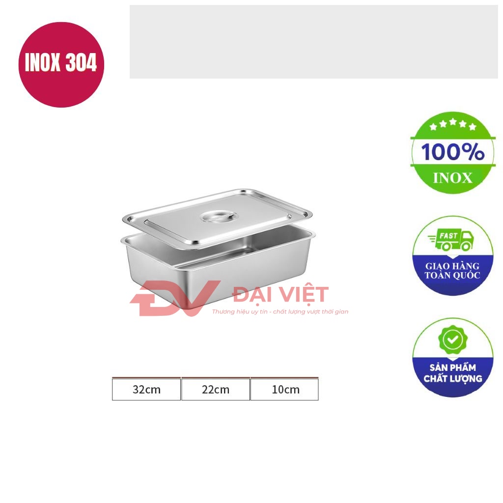 khay inox co nap 32x22x10cm
