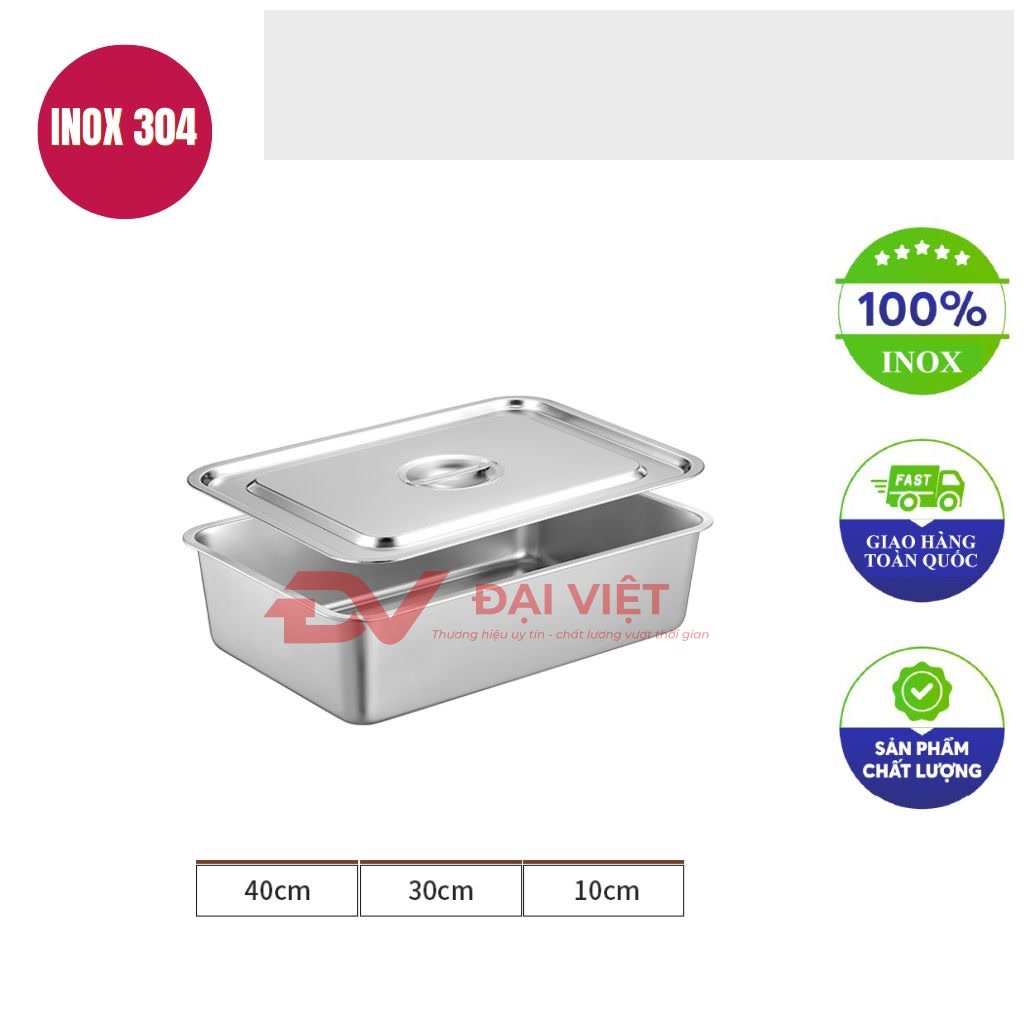 khay inox co nap 40x30x10cm