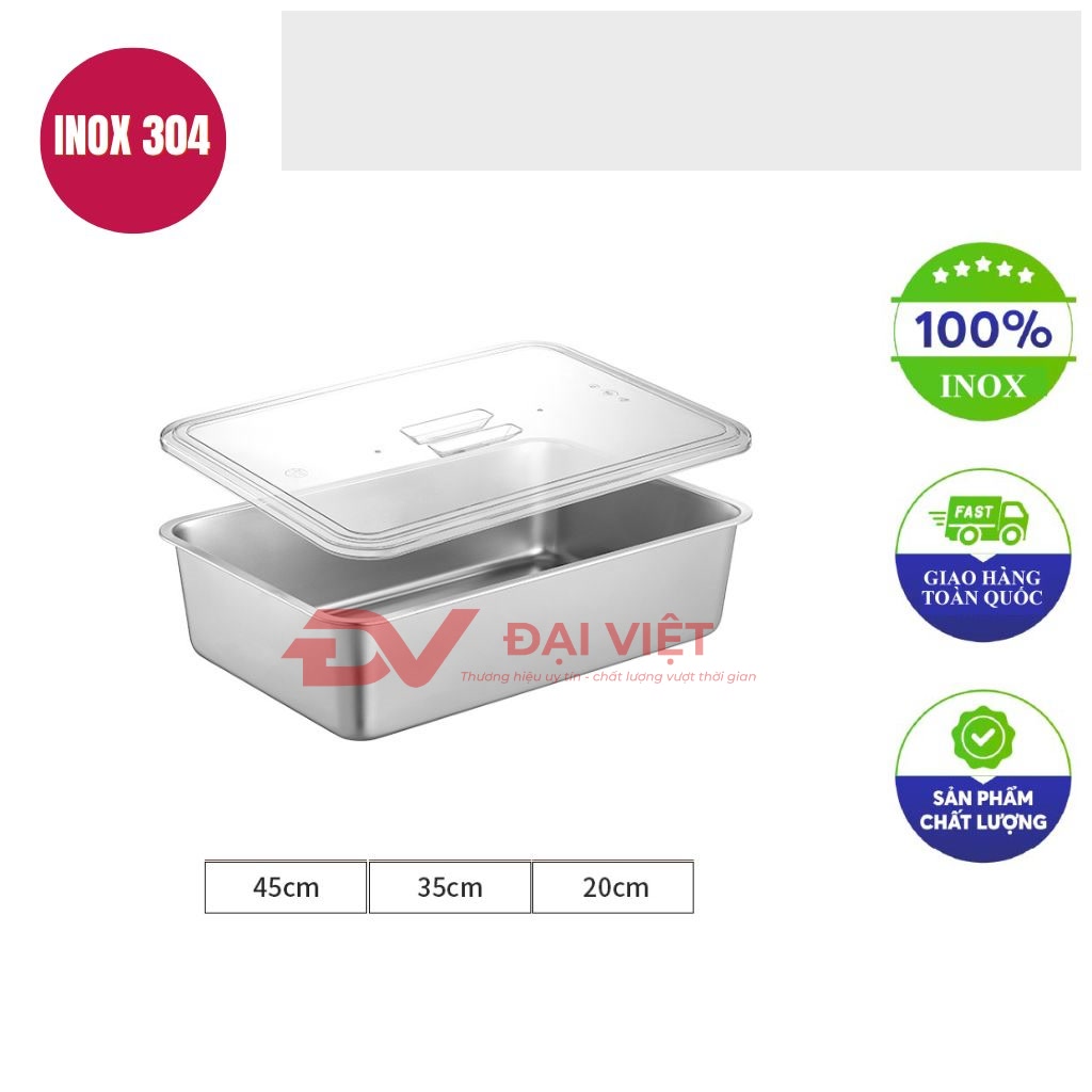 khay inox co nap 45x35x20cm