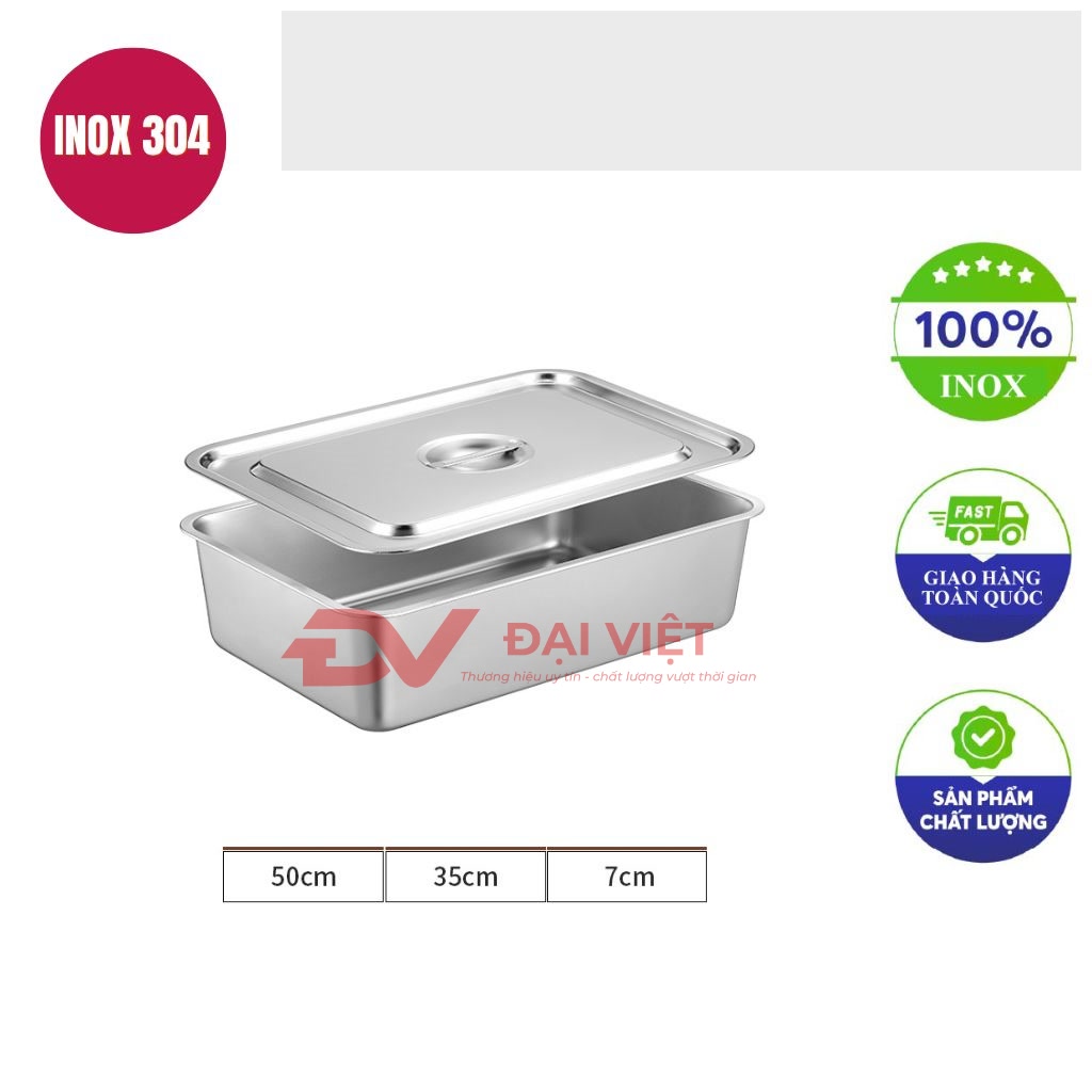 khay inox co nap 50x35x7cm