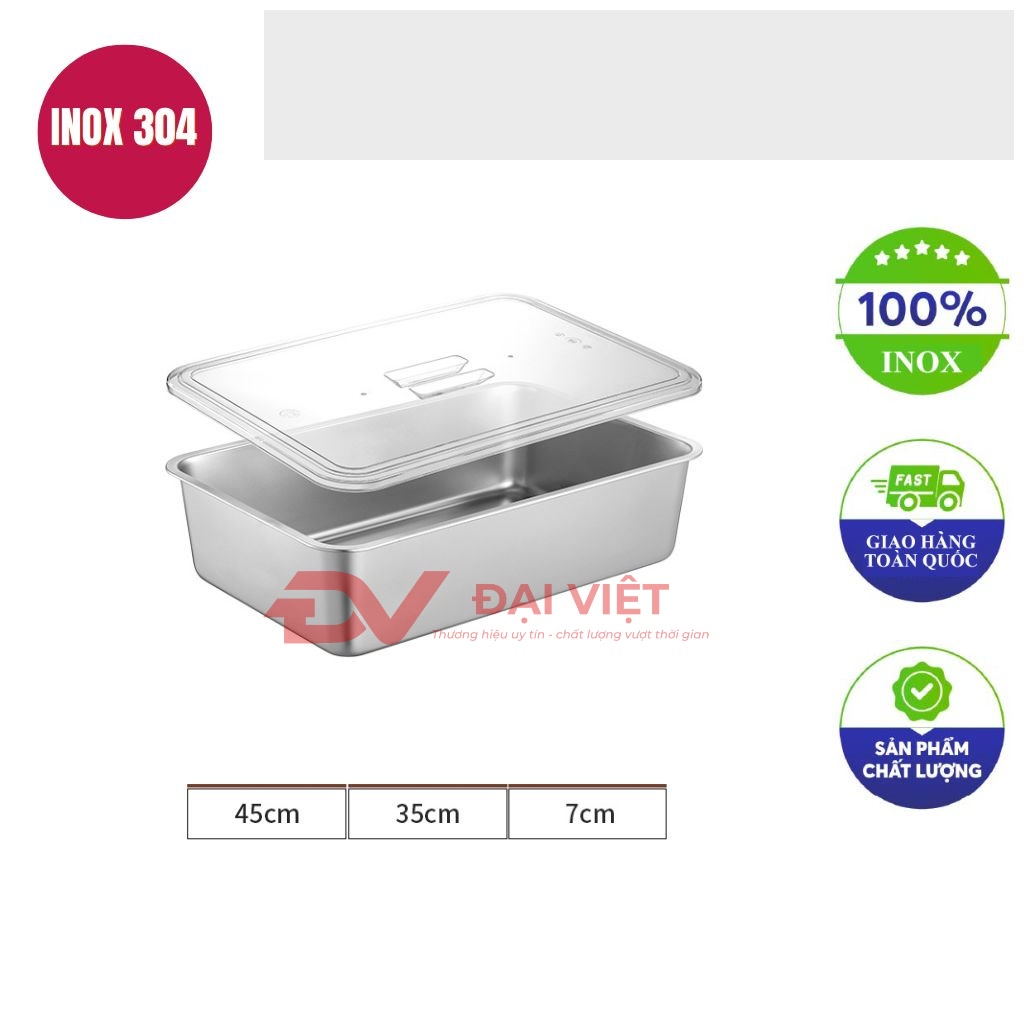 khay inox co nap day 45x35x7cm