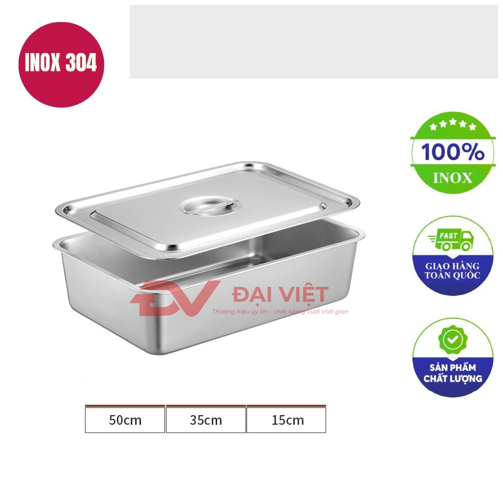 khay inox co nap day 50x35x15cm