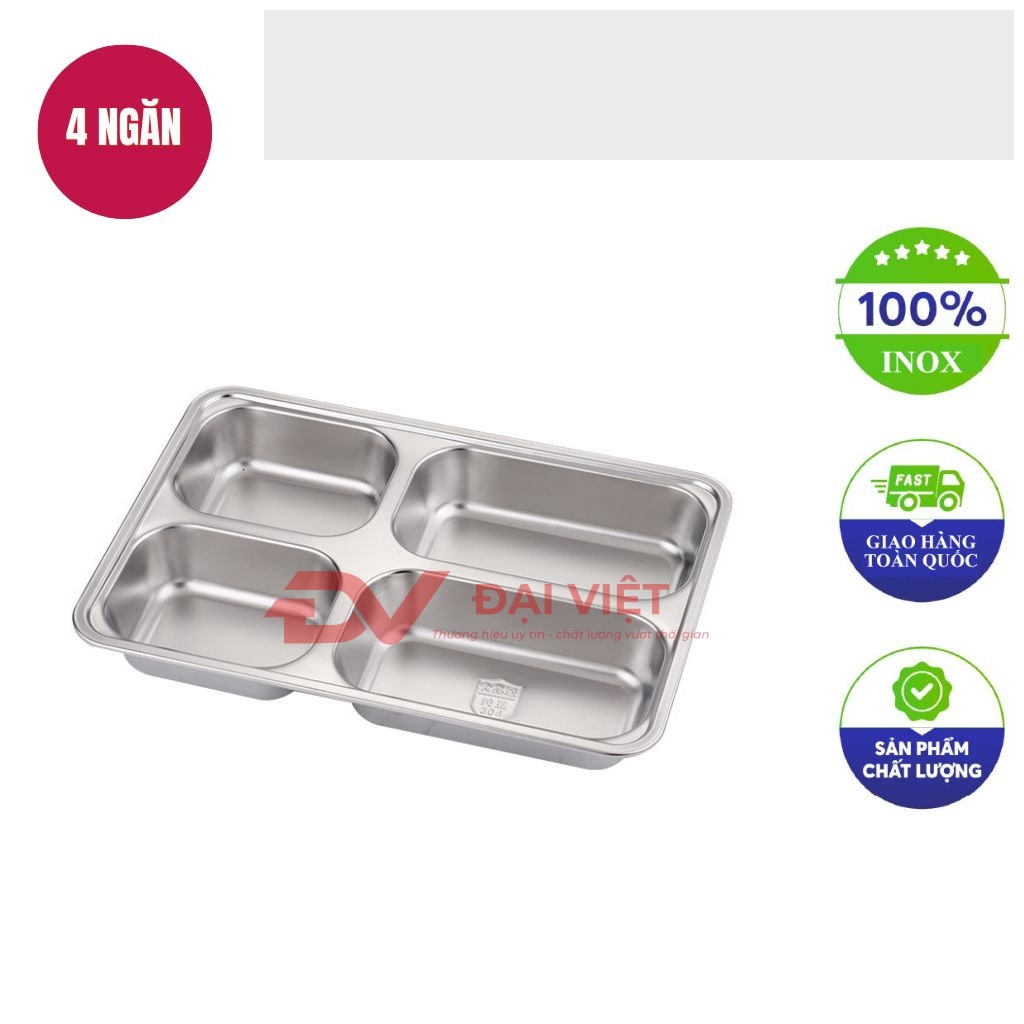 khay inox dung thuc an 4 ngan 33x23x35cm