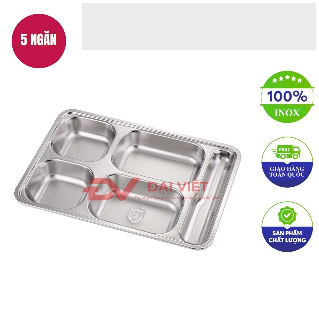 khay inox dung thuc an 5 ngan 335x23x4cm