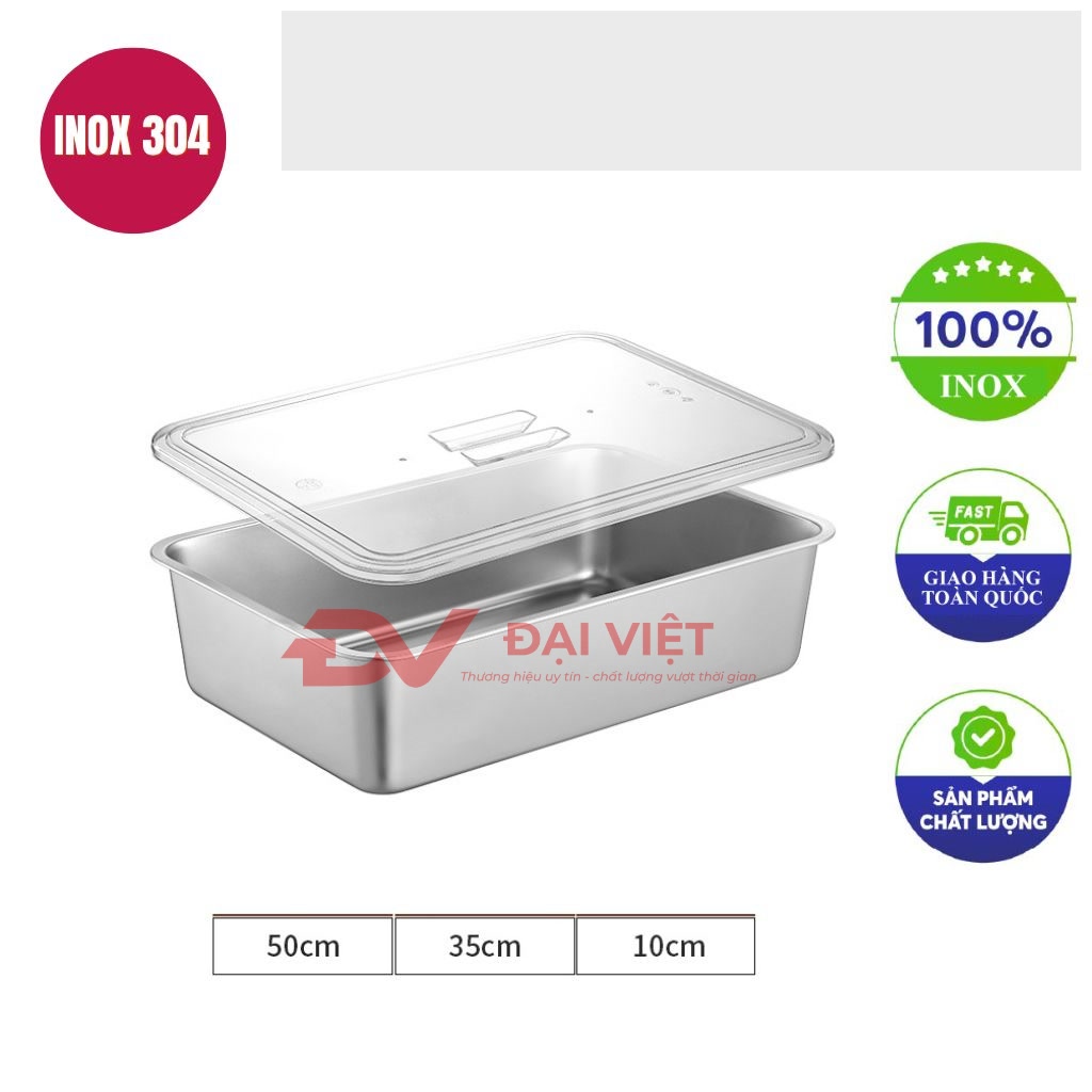 khay inox dung thuc an co nap 50x35x10cm