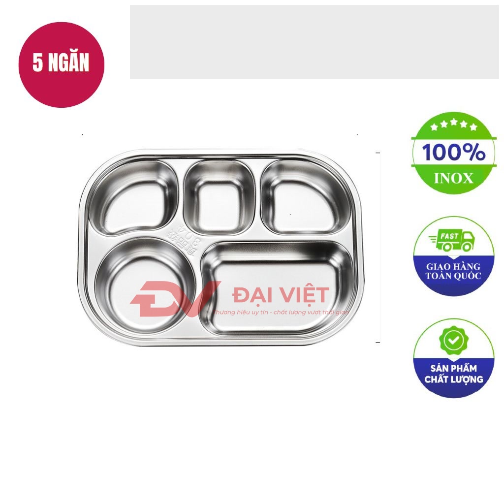 khay inox dung thuc pham inox 5 ngan 26x14x4cm