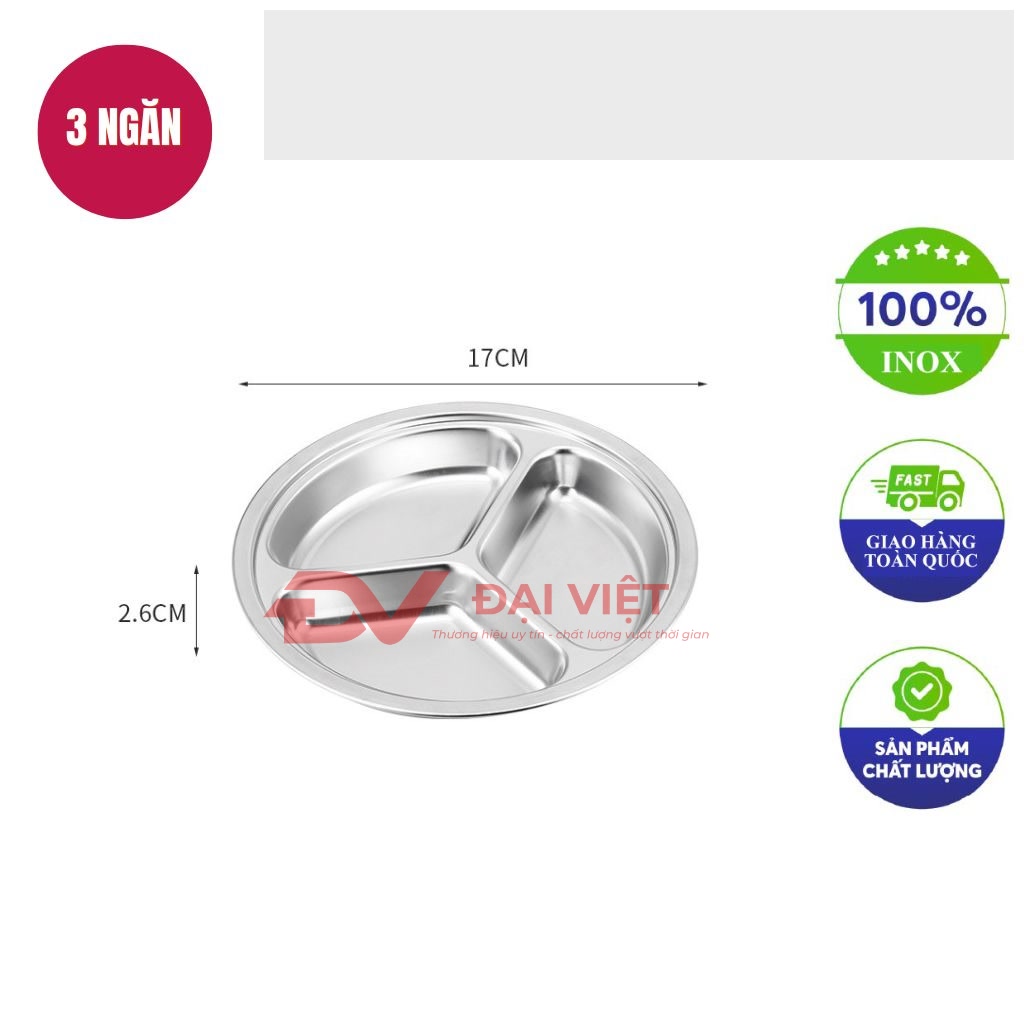 khay inox tron 3 ngan 17x26cm