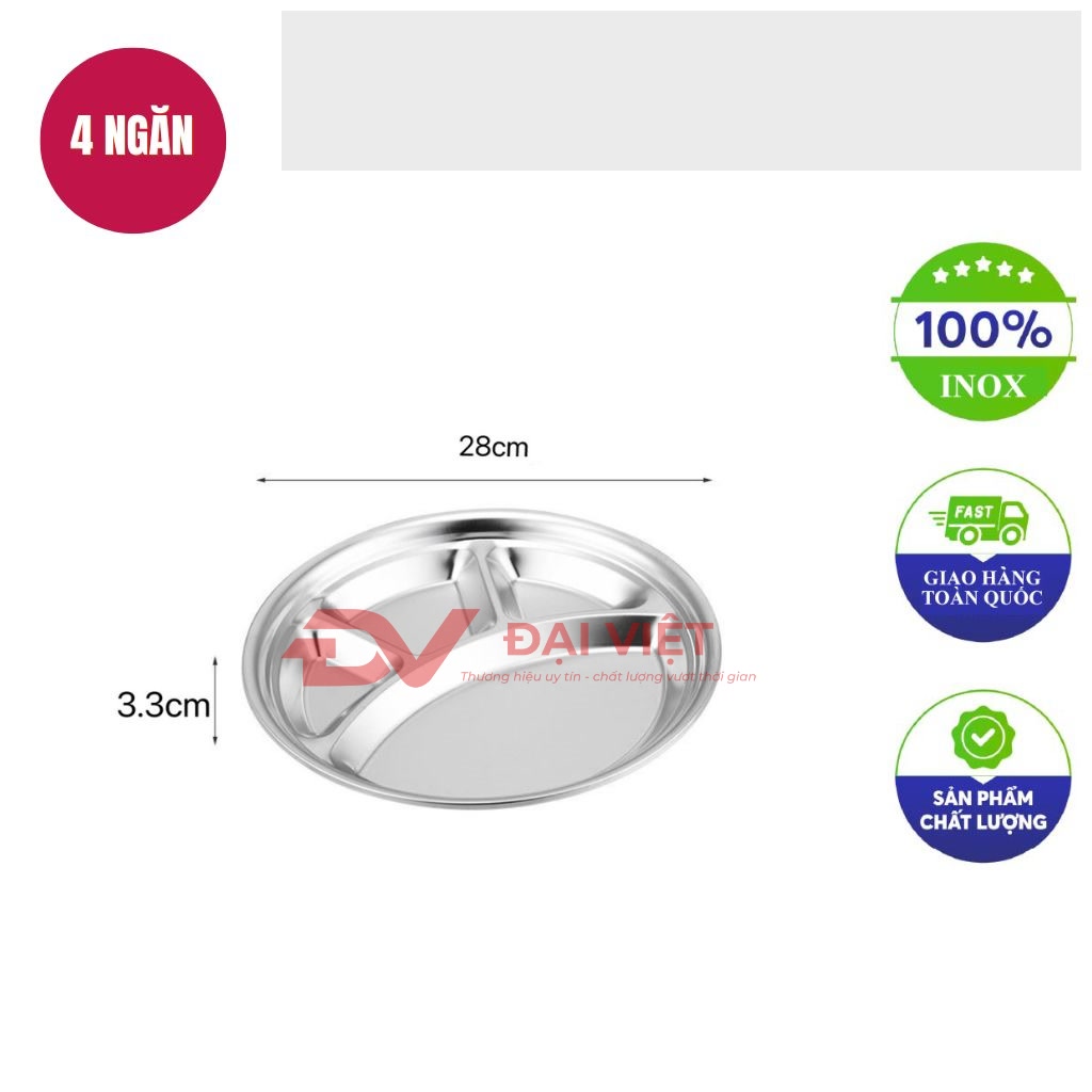 khay inox tron 4 ngan 28x33cm