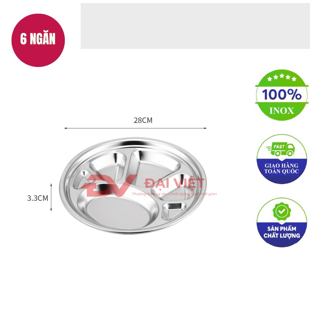 khay inox tron 6 ngan 28x33cm