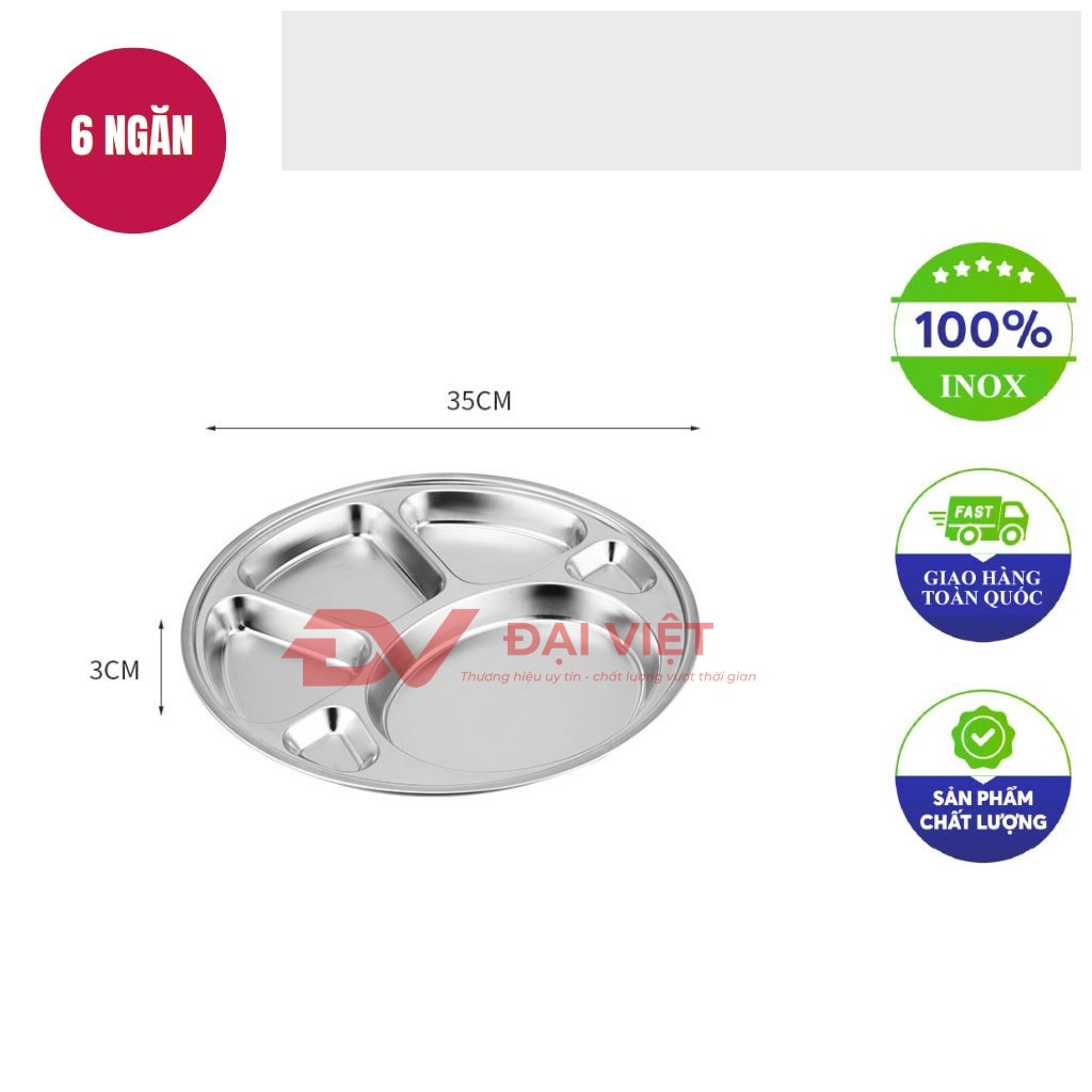 khay inox tron 6 ngan 35x3cm