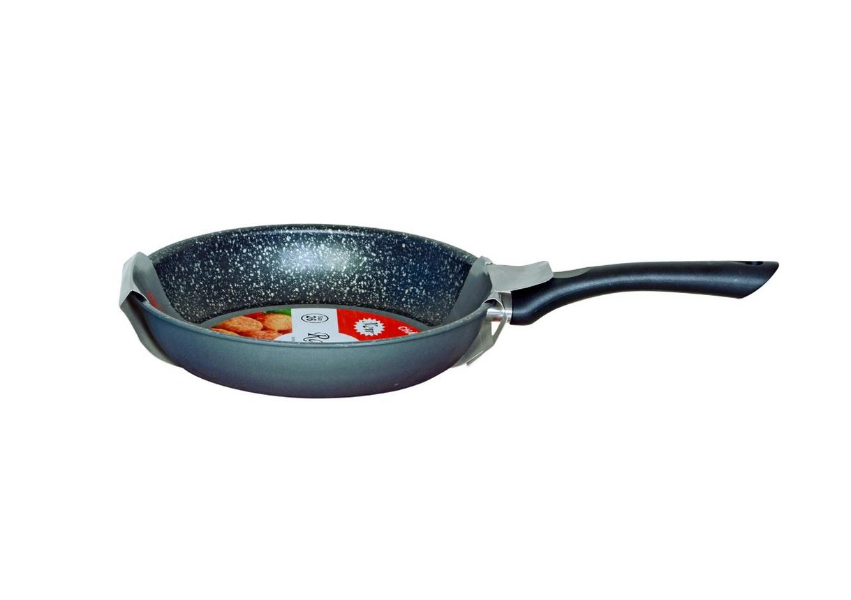 kitchen scene showing comfortable grip on ramos stone pattern frying pan handle