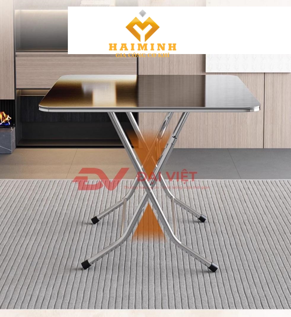 Mặt bàn inox SUS304 sáng bóng của bàn xếp inox chữ nhật 1m4