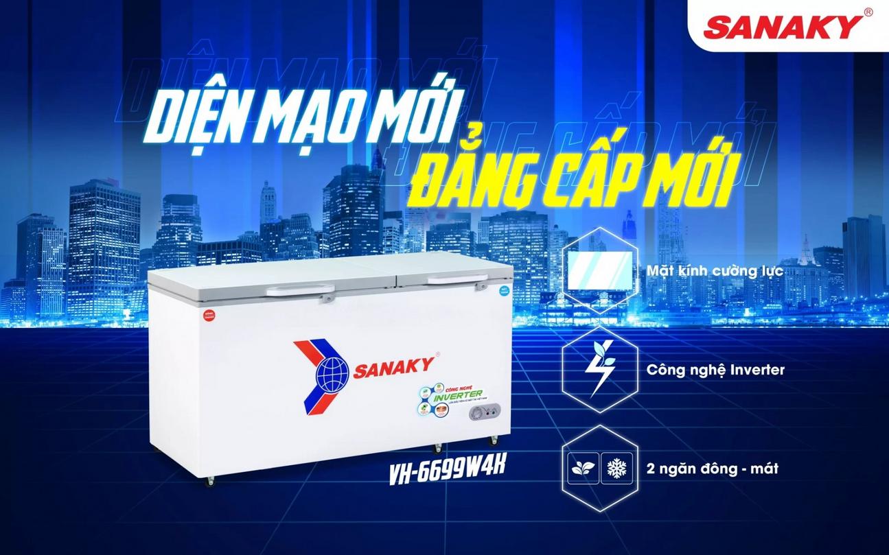 Cửa kính cường lực của tủ đông mát inverter Sanaky VH-6699W4K