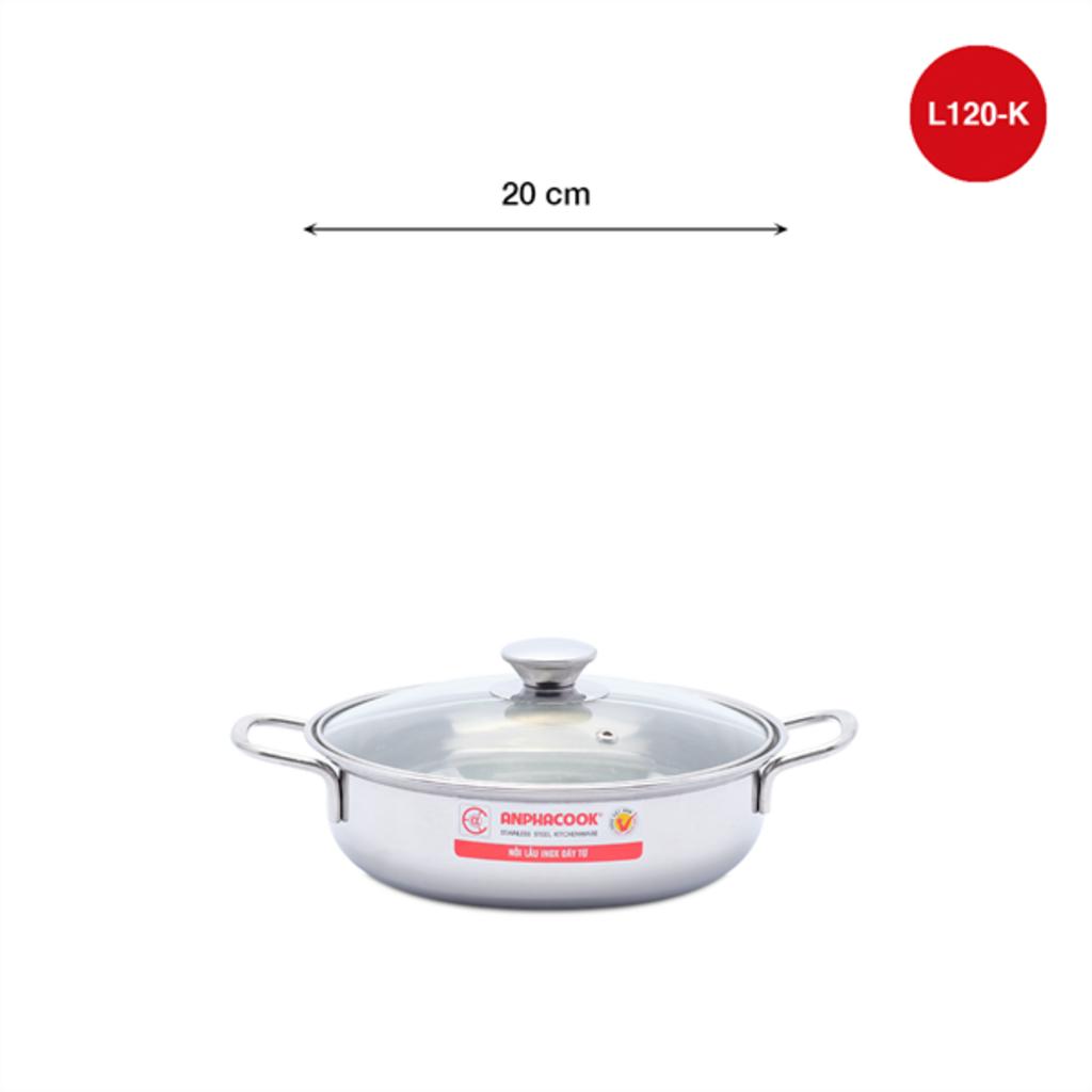 Nồi lẩu inox Size 20 – Nắp Kính – Cái