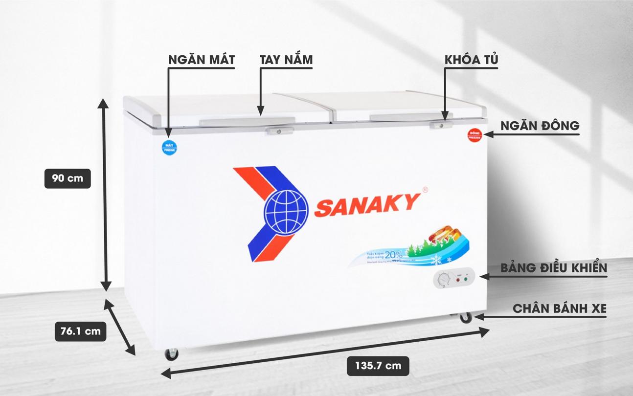 Tủ đông mát Sanaky VH-5699W2K dàn đồng 2 ngăn 560 lít kính cường lực