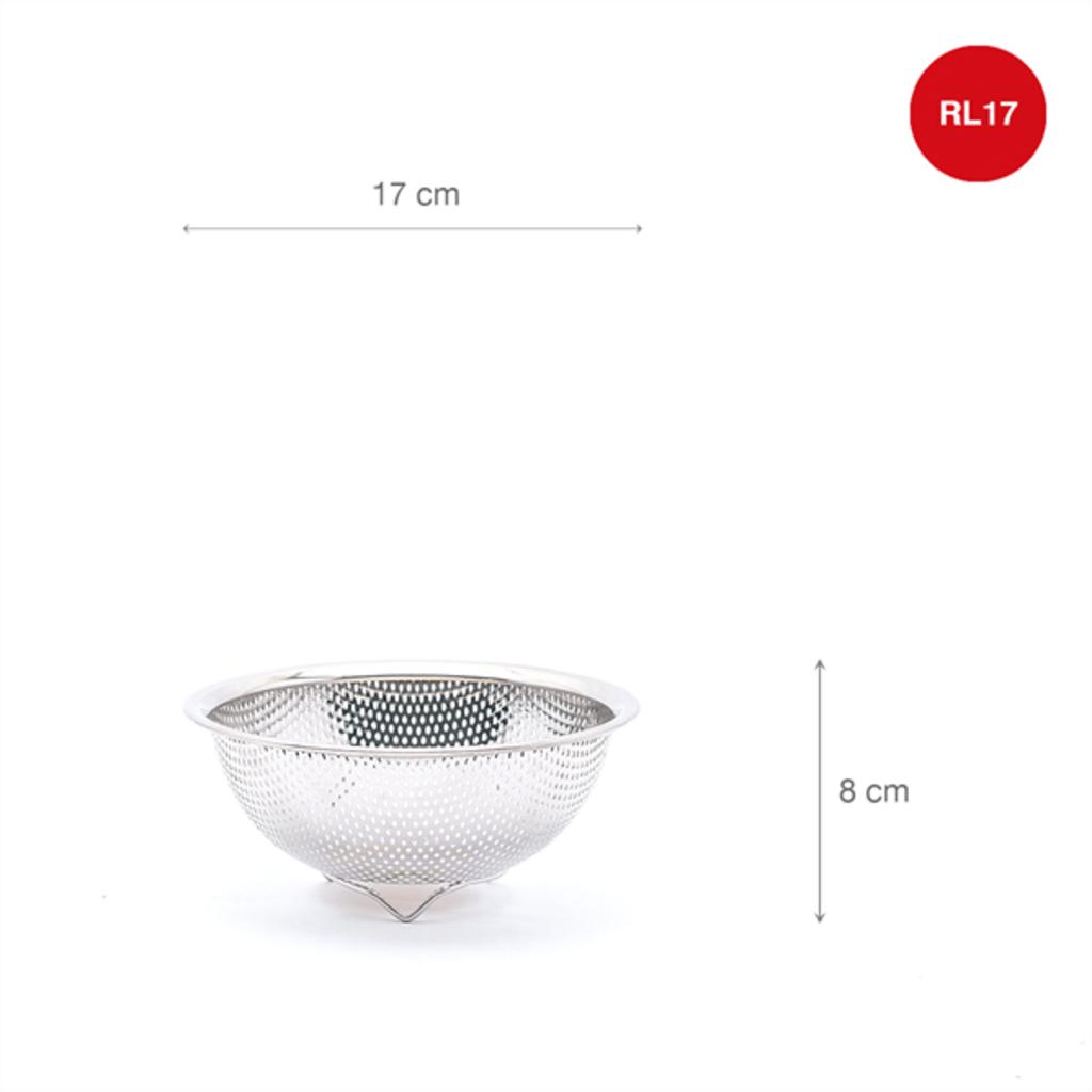 Rổ inox lưới 17 cm thiết kế mắt lưới đều, sáng bóng trên nền bếp hiện đại