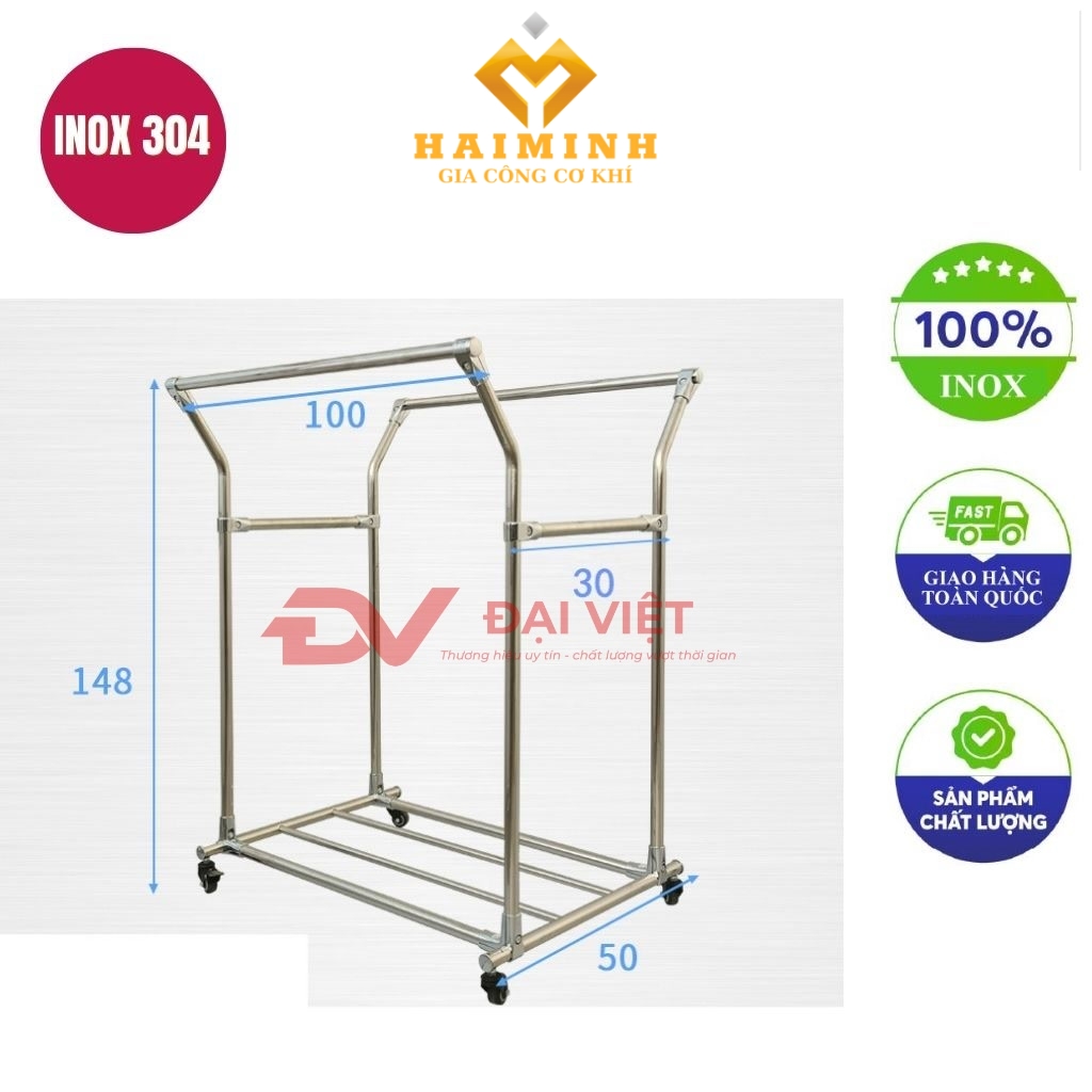 sao treo quan ao inox 100x50x148cm