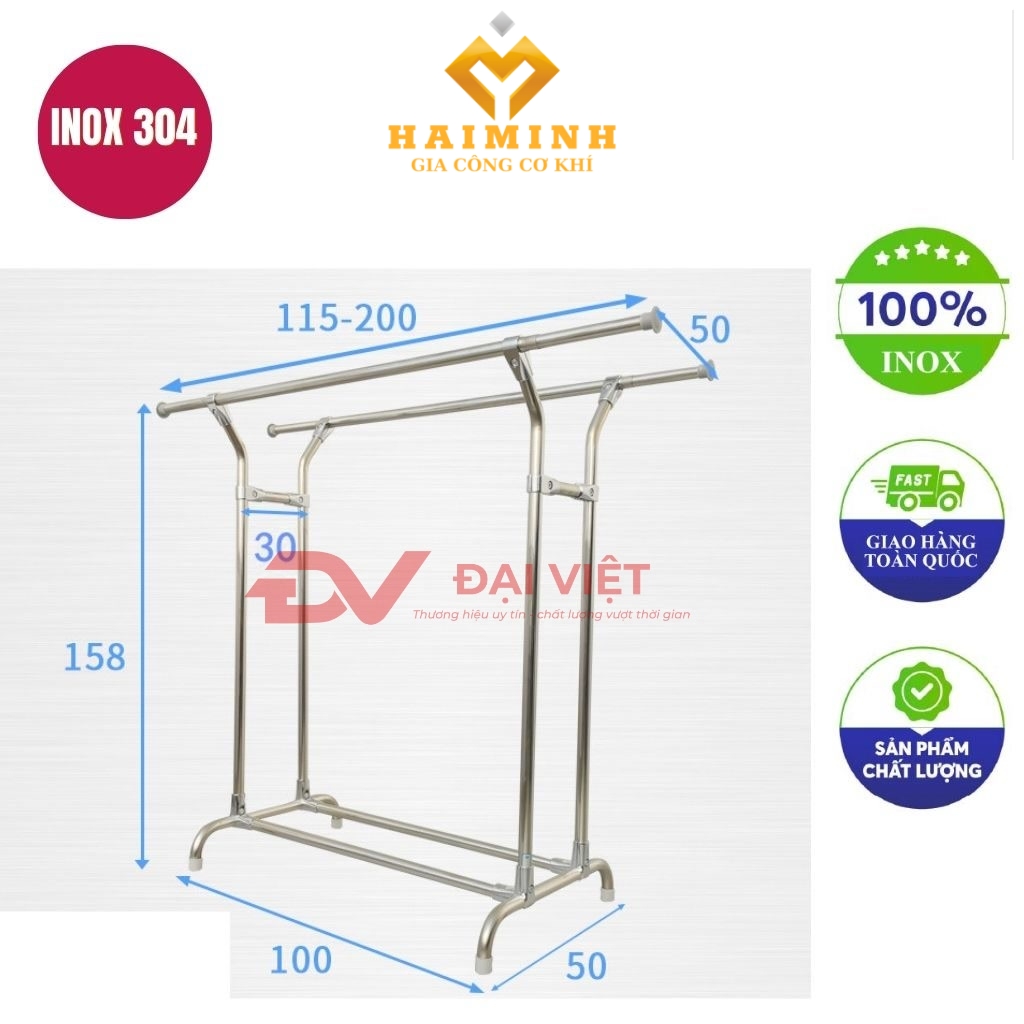 sao treo quan ao inox 100x50x158cm