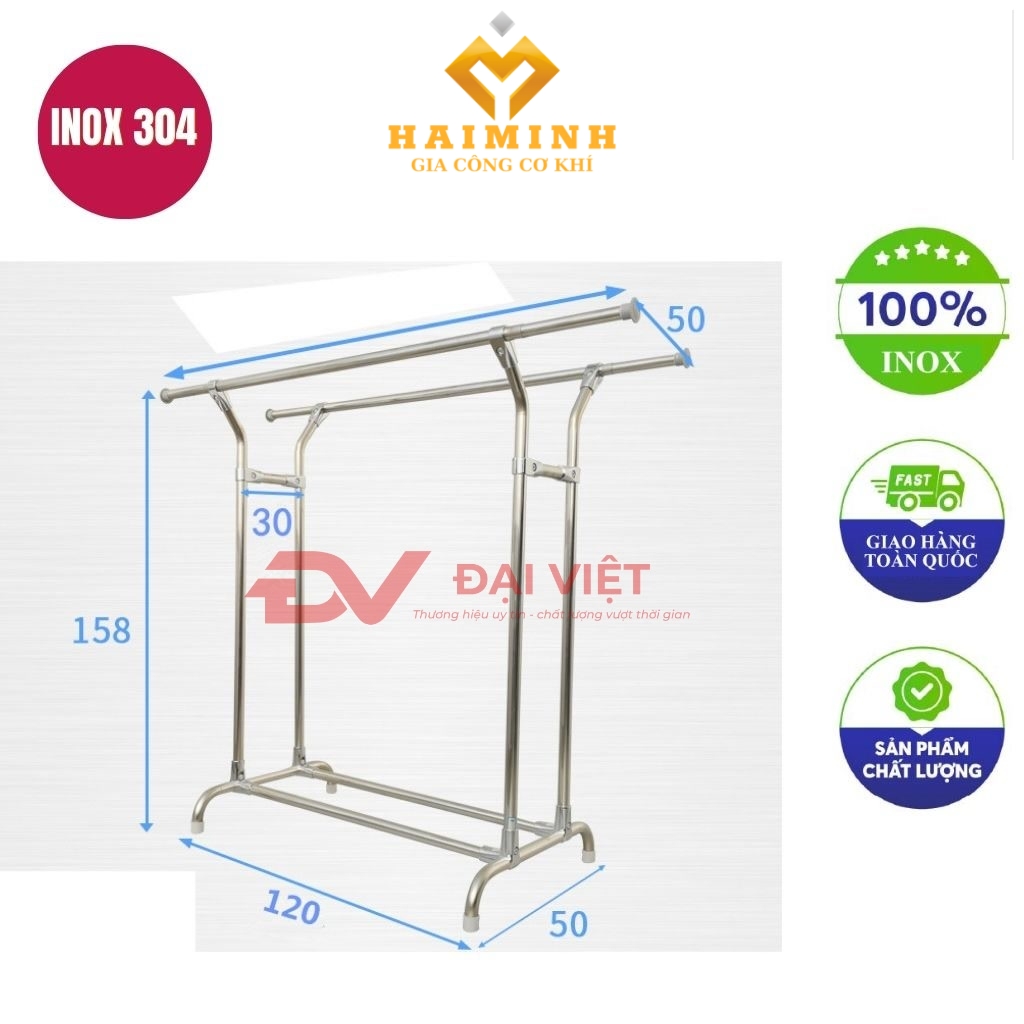 sao treo quan ao inox 120x50x158cm