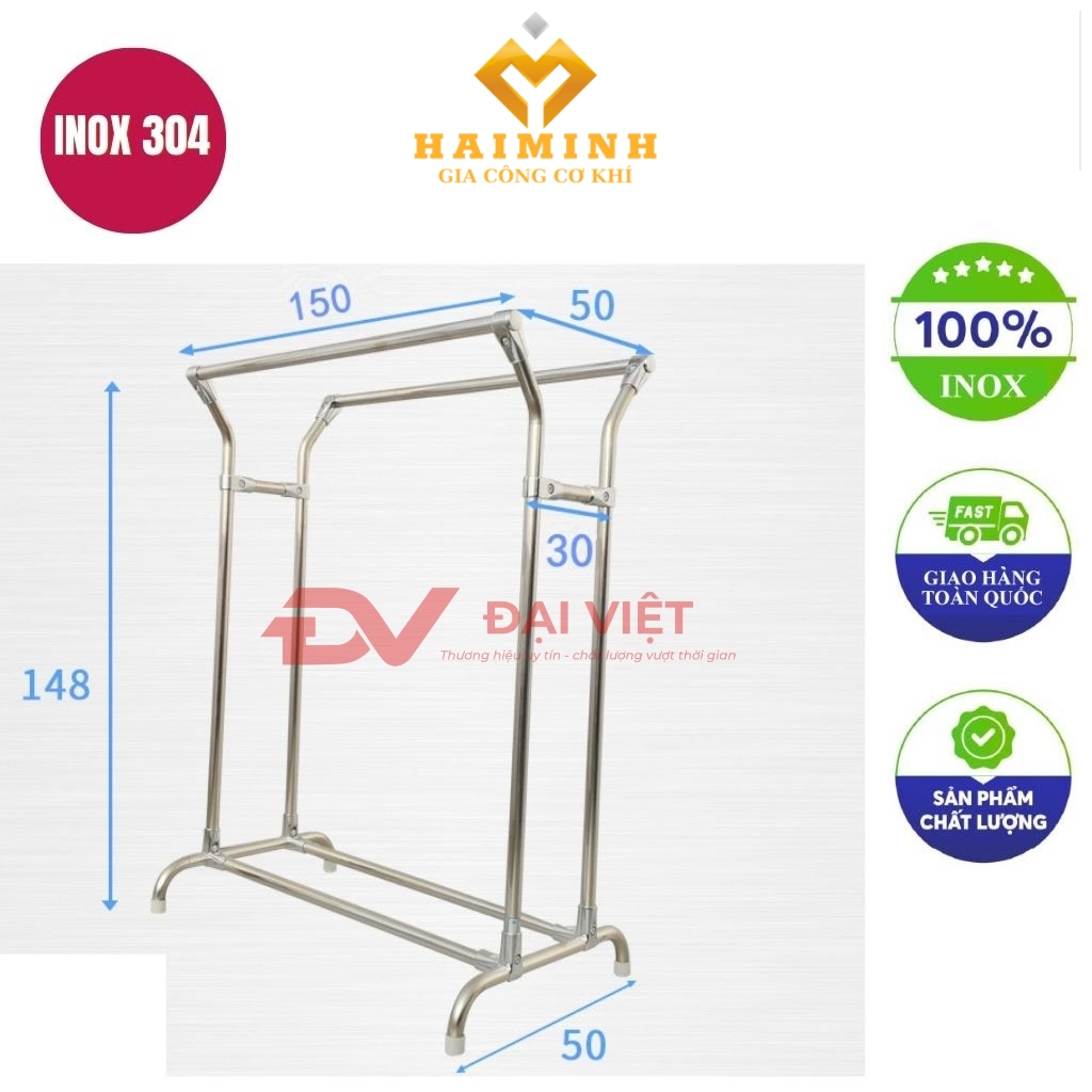 sao treo quan ao inox 150x50x148cm