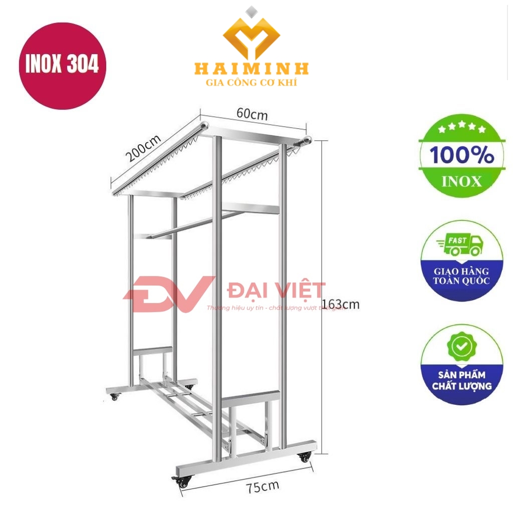 sao treo quan ao inox 200x75x163cm