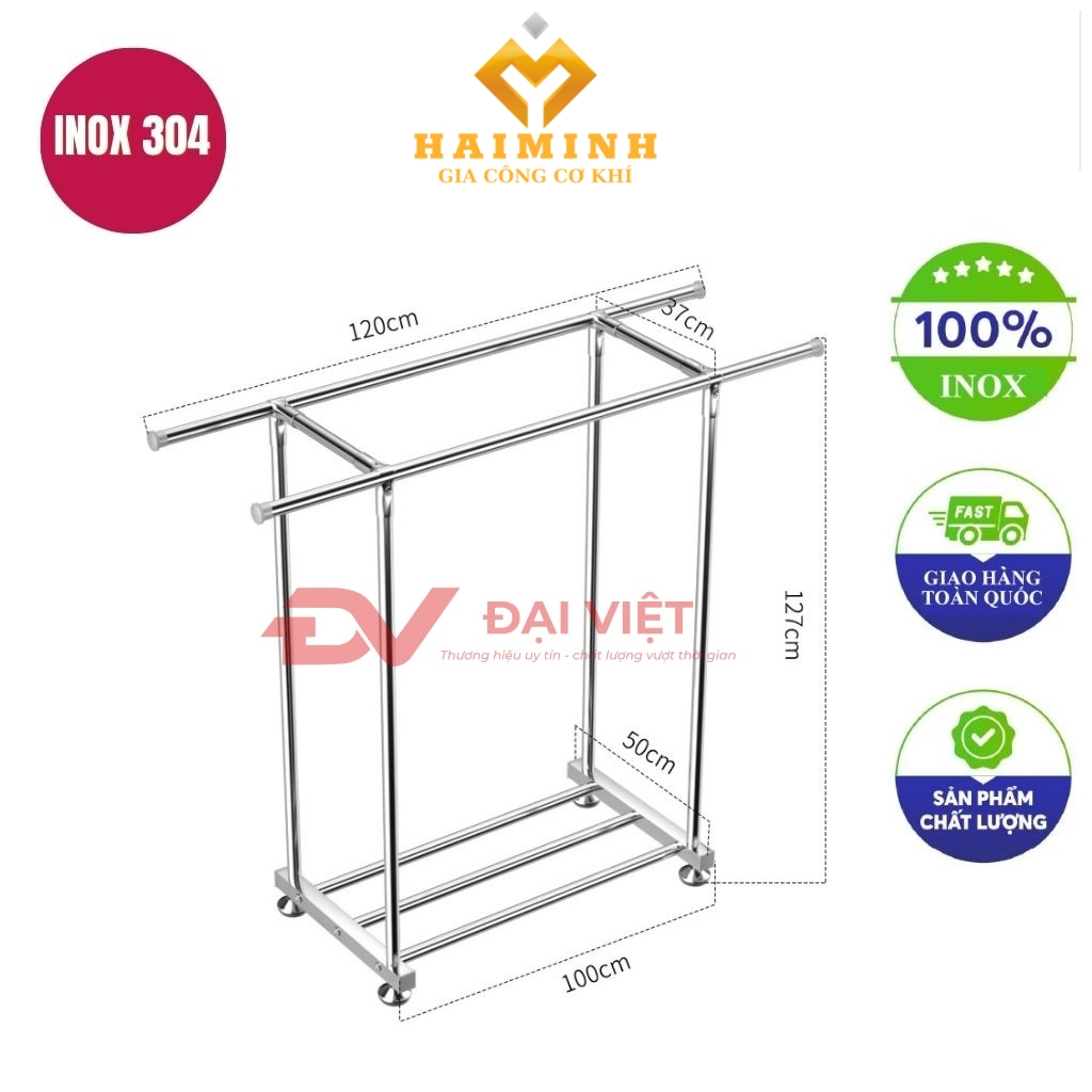 sao treo quan ao inox doi 100x50x127cm