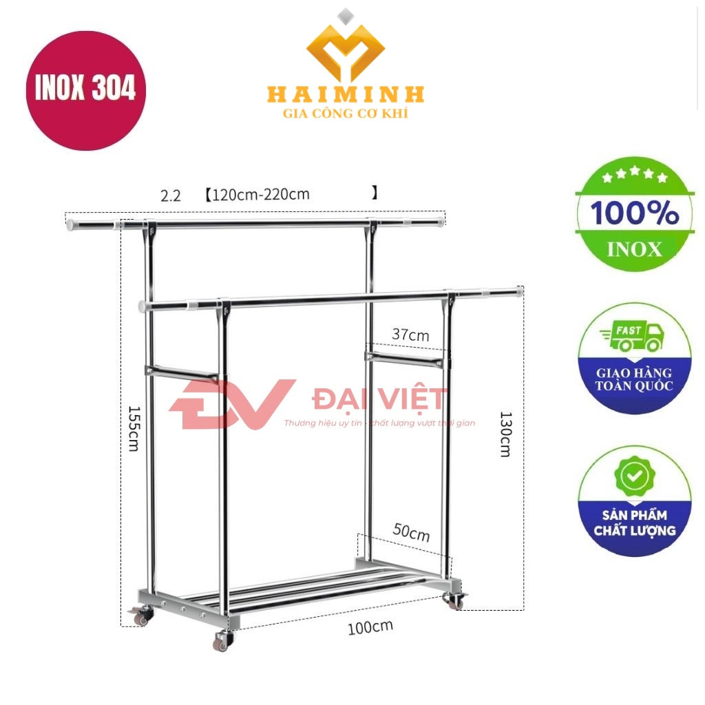 sao treo quan ao inox doi 100x50x130cm