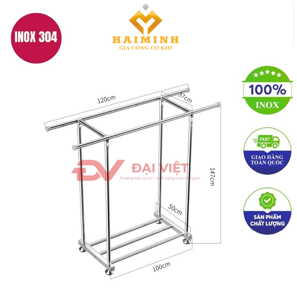 sao treo quan ao inox doi 100x50x147cm