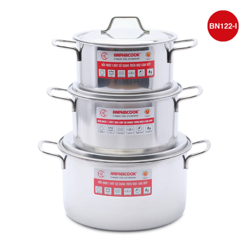 Bộ nồi inox 1 đáy (N18-N20-N24) – Nắp Inox – Bộ