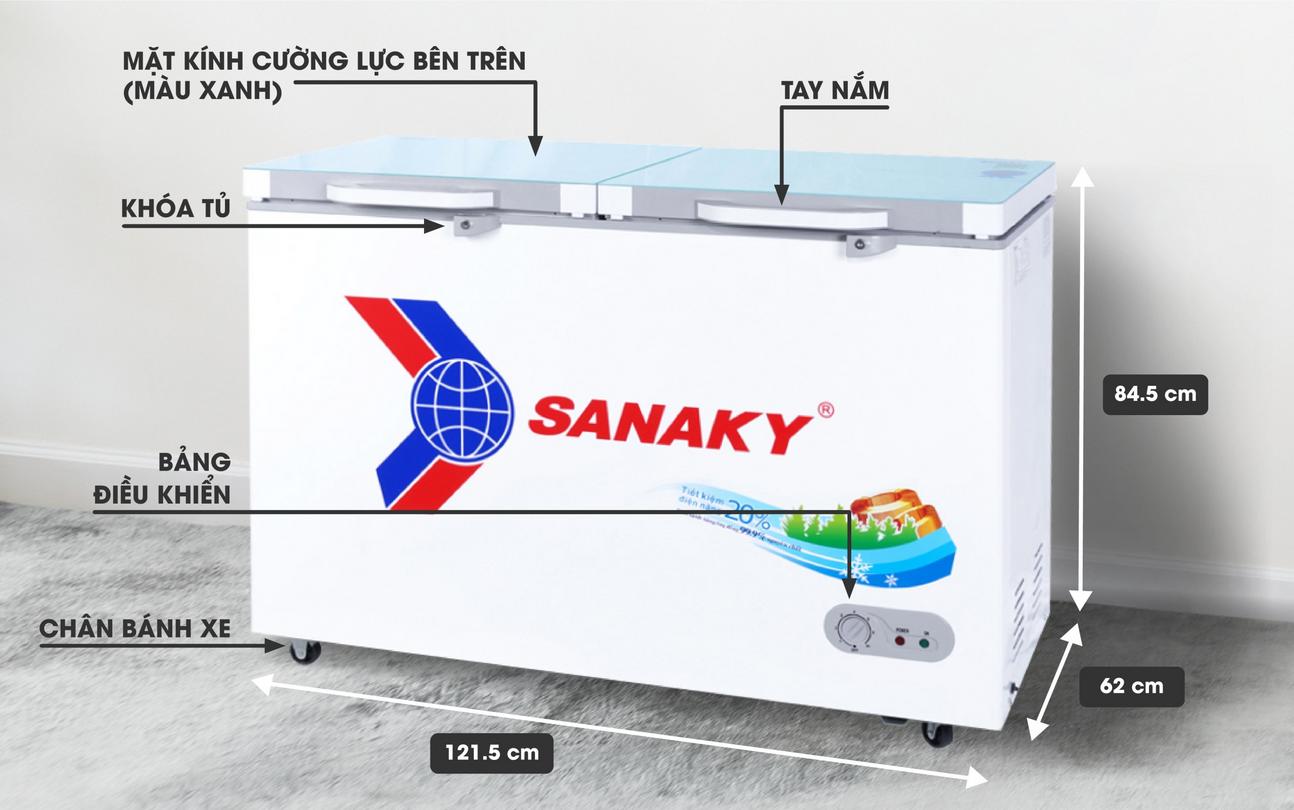 Tủ Đông mặt kính cường lực Sanaky VH-3699A2KD 1 ngăn dàn Đồng 360 lít