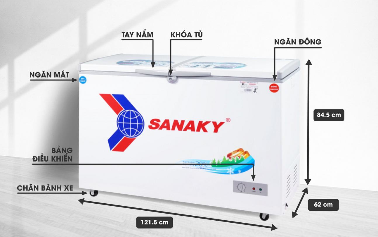 Tủ Đông Mát Sanaky VH-3699W1 thiết kế 2 ngăn dàn lạnh đồng dung tích 360 lít đặt trong bếp gia đình hoặc cửa hàng nhỏ