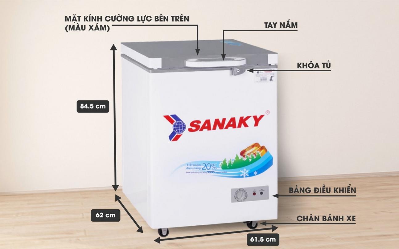 Tủ đông Sanaky 150 lít Kính Cường Lực 1 ngăn dàn đồng VH-1599HYK