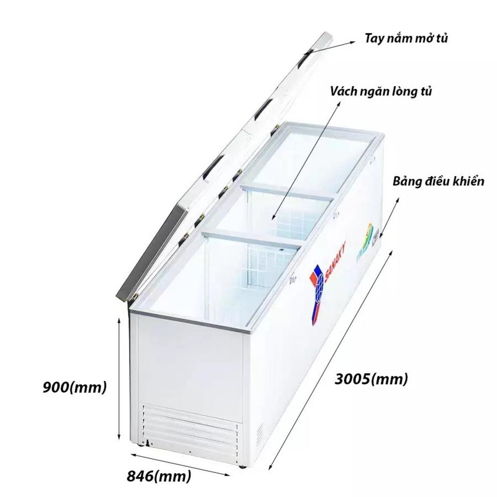 Tủ Đông Sanaky VH-1399HYK dàn Đồng 1 ngăn 3 cánh 1300 lít kính cường lực